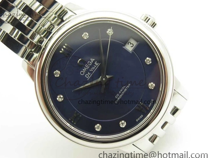 0421 TopPick De Ville Prestige Ladies 32.7mm SS MKF 1:1 Best Edition Blue Dial Diamonds Markers on SS Bracelet MIYOTA 7972